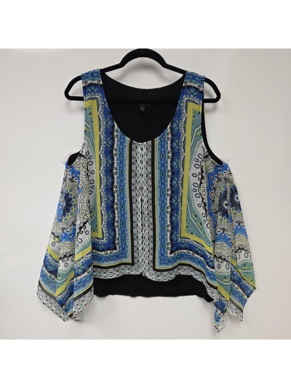 AB Studio Tank Top Womens XL Blue Paisley Scoop Neck Tunic Handkerchief Hem Top